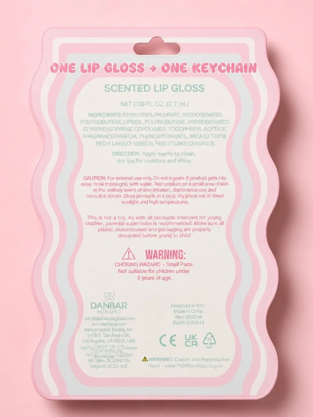 Pink Lip Gloss & Charm Keychain Set by Danielle Creations